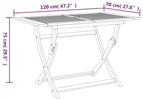 összecsukható tömör akácfa kerti asztal 120 x 70 x 75 cm