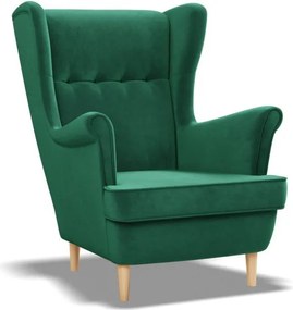 Uszak fotel, bársony, zöld