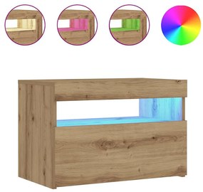 Éjjeli szekrény LED lámpákkal kézműves tölgy 60x35x40 cm