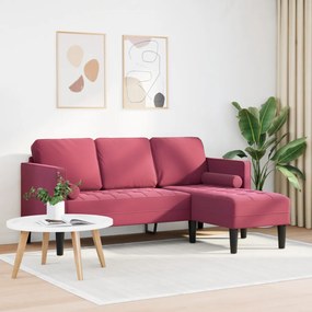 3-fős kanapé L-alakú chaise longue Bordeaux piros 160 cm bársonyos