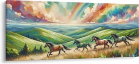 Kép – Vágtázó lovak a tájban (120x50 cm)