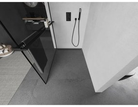 Mexen Kioto +, zuhany paraván polccal és törölközőtartóval 80 x 200 cm, 8mm üveg átlátszó üvegmintás fekete keret, fekete profil, 800-080-121-70-70