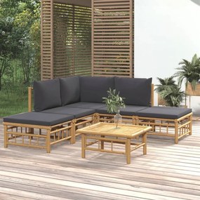 vidaXL 6 részes bambusz kerti ülőgarnitúra sötétszürke párnákkal