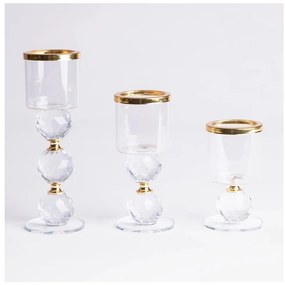 3 darabos gyertyatartó szett, arany/átlátszó