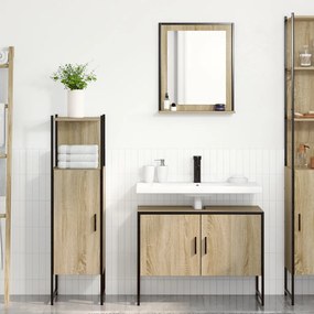 3 részes fürdőszoba bútor készlet Sonoma tölgy mérnökfából, Fürdőszoba tükör polccal Sonoma tölgy 50x12x60 cm mérnökfából