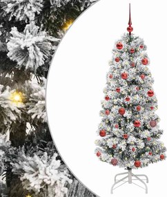 vidaXL Műanyag Hajtogatós Karácsonyfa 150 LED-del Zöld és Fehér 150 cm