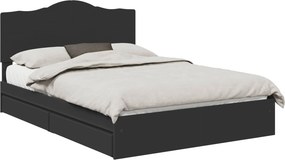 vidaXL Tárolós Ágy fejtámlával fiókkal Fekete 150 x 200 cm Faanyag