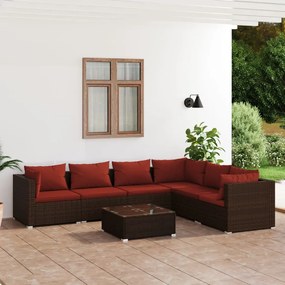 7 részes barna polyrattan kerti ülőgarnitúra párnákkal