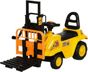 HOMCOM Gyerek Tractor 3-4 éveseknek Homlokrakodóval, Hangelemmel és Rejtett Tárolóval, PP és ABS anyagból, 86x27,5x47,5 cm, Sárga és Fekete | Aosom