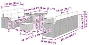 10 részes kertibútor szett párnákkal szürke poli rattan akácból
