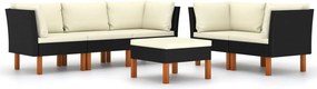 vidaXL 6 részes fekete polyrattan kerti ülőgarnitúra párnákkal