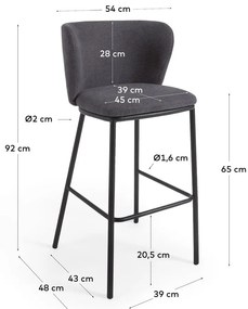 Sötétszürke bárszék (ülésmagasság 65 cm) Ciselia – Kave Home