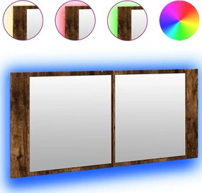 vidaXL füstös tölgy színű LED-es tükrös fürdőszobaszekrény 100x12x45cm