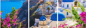 Kép - Santorini, Görögország (órával) (90x30 cm)