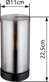 Globo 21002T Asztali lámpa fém fekete matt, füstszínű üveg, billenőkapcsoló a kábelen, ø: 110mm, M:225mm, kábelhossz 1500mm, nem tartozék: 1x E14 25W 230V