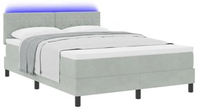 Boxspring Ágy Mattal és LED Fénnyel Világosszürke 160x200 cm Bársony