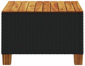 fekete polyrattan és akácfa kerti asztal 55 x 55 x 36 cm