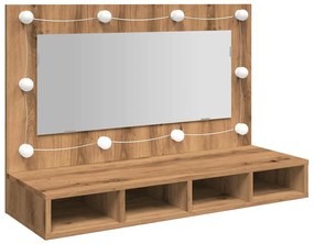 kézműves tölgy tükrös szekrény LED-ekkel 90 x 31,5 x 62 cm