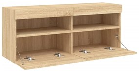 sonoma tölgy színű fali TV-szekrény LED-ekkel 100x30x40 cm