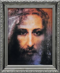 Vászonkép 31x26 Jézus Krisztus Torinói Lepel Ezüst Díszített Keret
