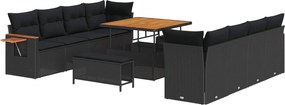 vidaXL Kerti Kanapé Szett 11 pcs Fekete Poli rattan és porfestett acél