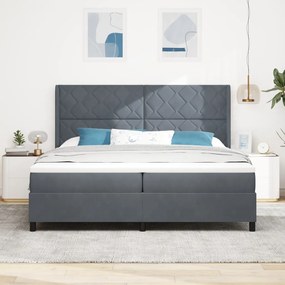 Boxspring ágy matraccal és LED világítással sötétszürke 200x200 cm bársony