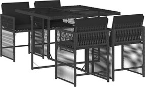 vidaXL 5 részes fekete polyrattan kerti étkezőgarnitúra párnákkal
