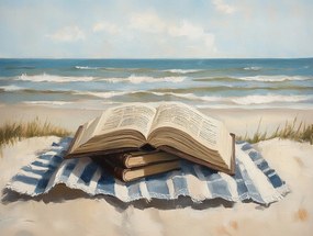 Vászonkép Canvas Tengerpart Tenger Takaró Könyv Pihenés Nyaralás 100x75