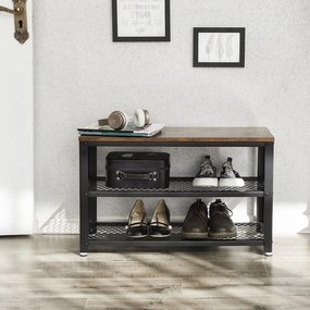 Cipőpad, cipőtartó 2 polccal, rusztikus barna és fekete