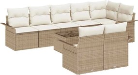 vidaXL Kerti Kanapé Szett tárolóval 9 pcs Bézs polirattan