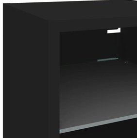 7 darab fekete szerelt fa fali TV-bútor LED-del