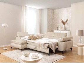 Bézs kordbársony sarokkanapé (bal oldali-L alakú) Marbeya – Ropez