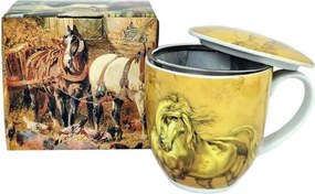 Szürke ló bögre szűrővel és fedéllel