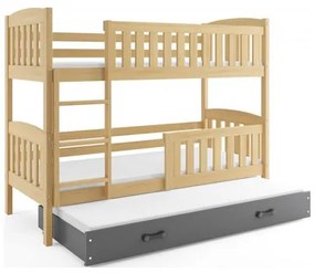 Gyerek emeletes ágy KUBUS kihúzható ággyal 90x200 cm - fenyő Szürke