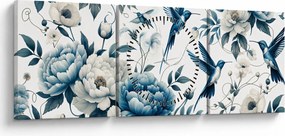 Kép - Kolibrikok virágokkal (órával) (90x30 cm)