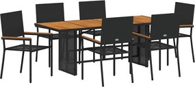 vidaXL Kert étkező szett 7 pcs Fekete polirattan