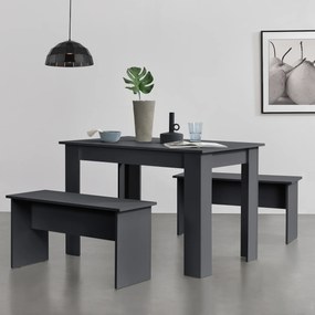 [en.casa] Asztal-pad szett 4 fő részére étkezőasztal 110 x 70 cm két paddal szürke