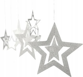 Függő csillag dekoráció Ezüst zsinórokkal 7db