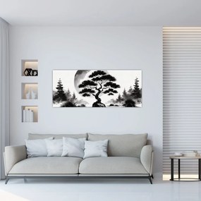 Kép – Fekete-fehér bonsai (120x50 cm)