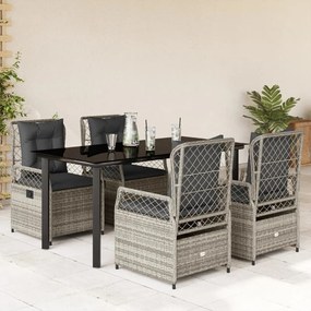5 részes szürke polyrattan kerti étkezőgarnitúra párnával