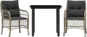 vidaXL 3 részes világosszürke polyrattan bisztrógarnitúra párnákkal