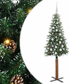 vidaXL Karcsú karácsonyfa 300 LED-del Zöld 180 cm PVC és tömör fenyőfa