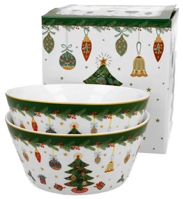 Karácsonyi fenyőfás porcelán tálka szett 2db-os 14 cm dobozban Around Christmas Tree