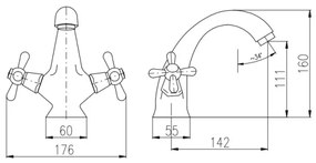 RAV Slezák MK128.0CMATSM - Mosdócsaptelep MORAVA RETRO 16 cm fekete/sárgaréz