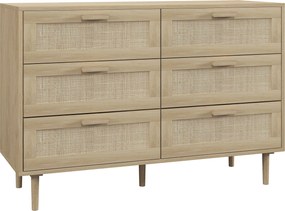 HOMCOM 6 fiókos tárolószekrény fonott előlappal, 110L x 40W x 75H cm, világos fa hatás | Aosom