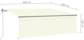krémszínű szélérzékelős, LED-es napellenző redőnnyel 4x3 m