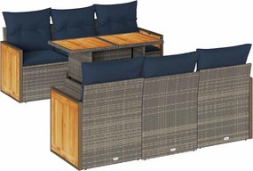 vidaXL 7 részes szürke polyrattan akácfa kerti ülőgarnitúra párnákkal