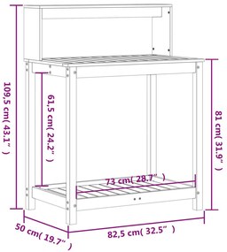 tömör fenyőfa ültetőasztal polccal 82,5 x 50 x 109,5 cm