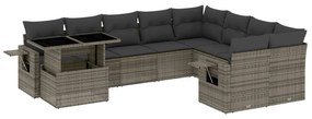 10 részes szürke polyrattan kerti ülőgarnitúra párnákkal