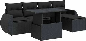 vidaXL 6 részes fekete polyrattan kerti ülőgarnitúra párnákkal